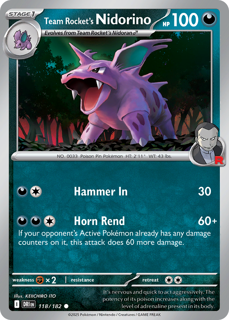 118/182 [DRI] Team Rocket's Nidorino - Common