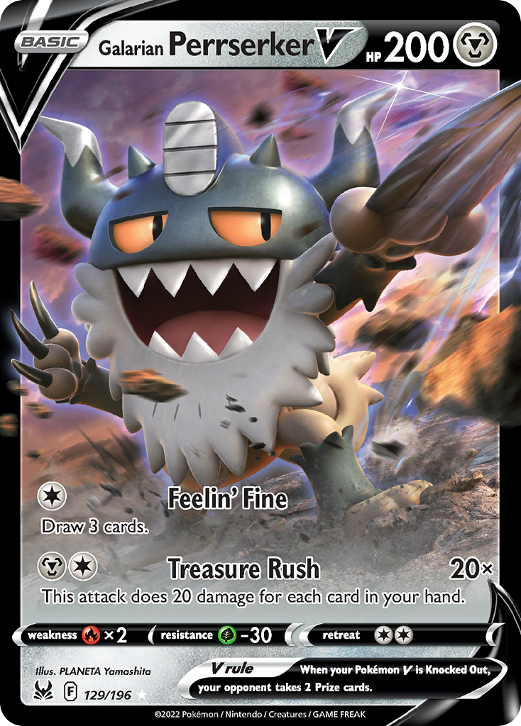 129/196 [LOR] Galarian Perrserker V - Rare Holo V