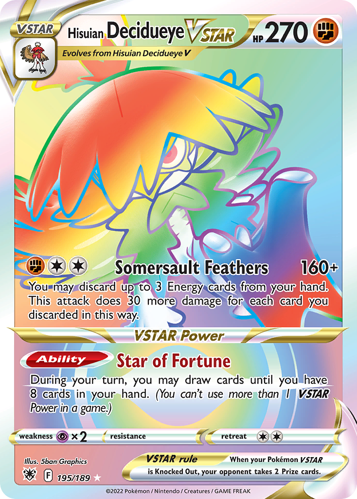 195/189 [ASR] Hisuian Decidueye VSTAR - Rare Rainbow