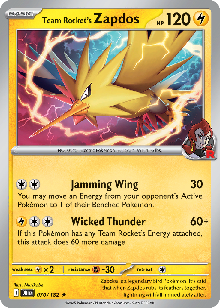 70/182 [DRI] Team Rocket's Zapdos - Rare