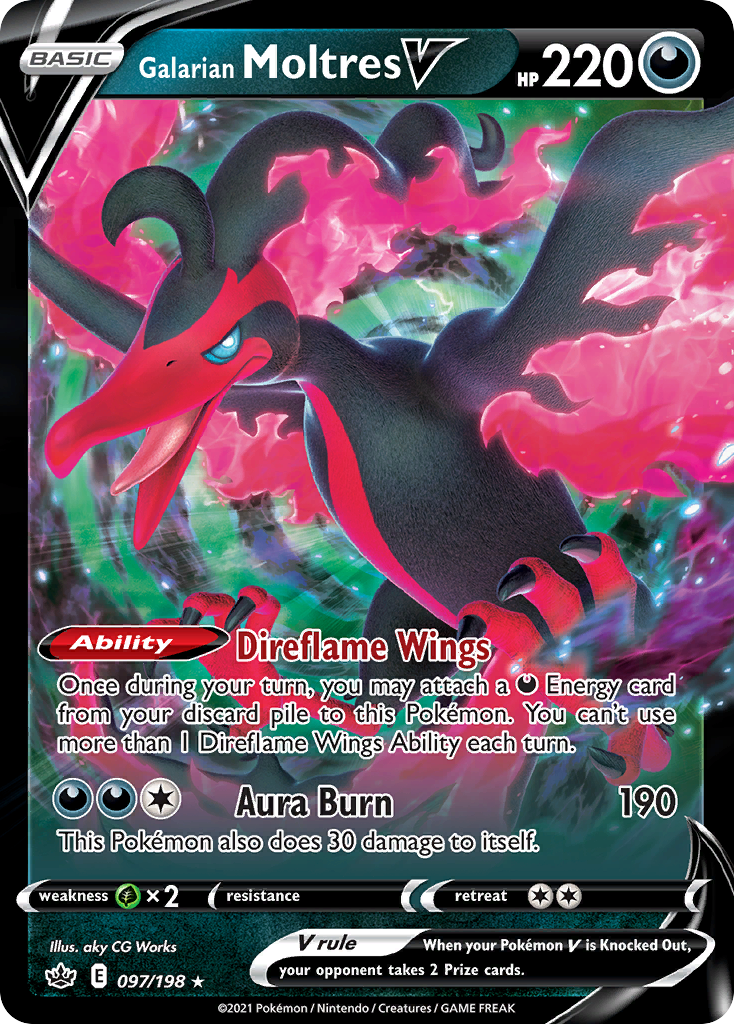 97/198 [CRE] Galarian Moltres V - Rare Holo V