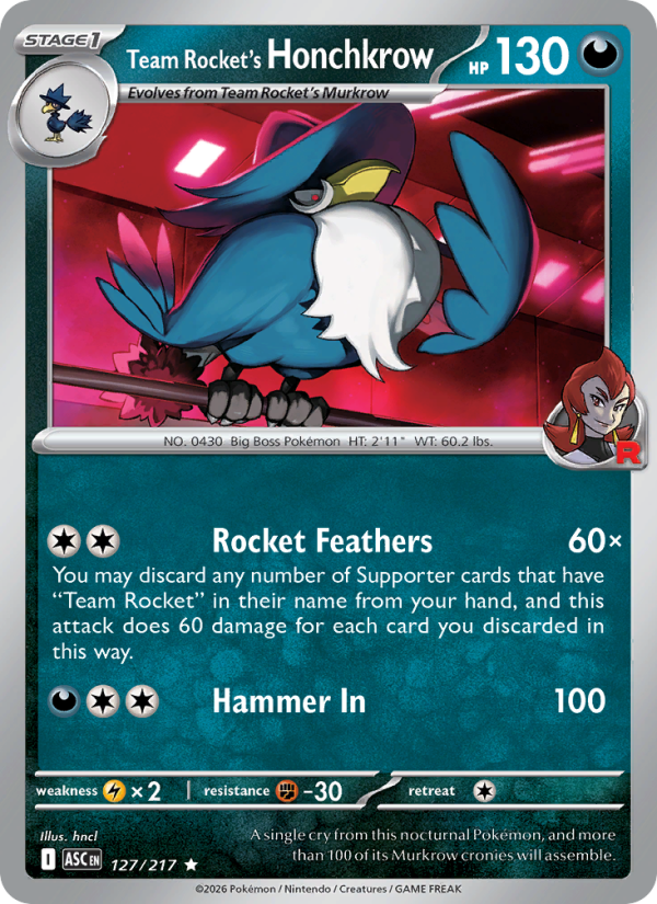 127 [ASC] Team Rocket's Honchkrow (Reverse Holo - Energy) - Rare