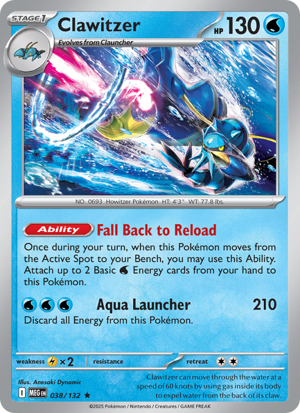 038 [MEG] Clawitzer (Reverse Holo) - Rare